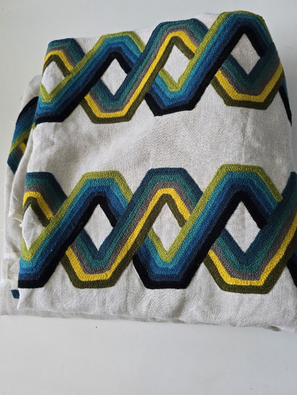 Geometric Chevron Linen Embroidered Upholstery Fabric W 55.5" L 120"